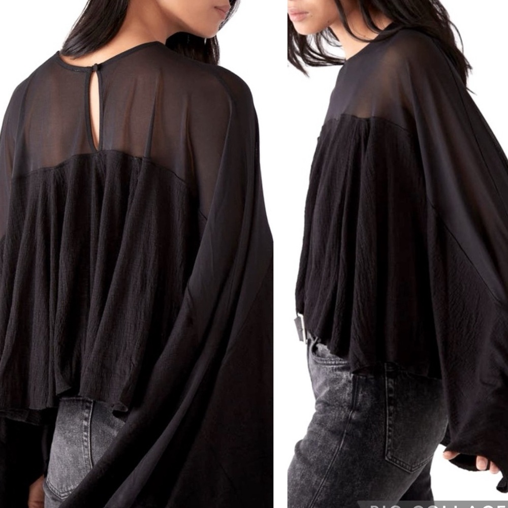 Free People On The Weekend Bell Sleeve Blouse In Black Size Medium